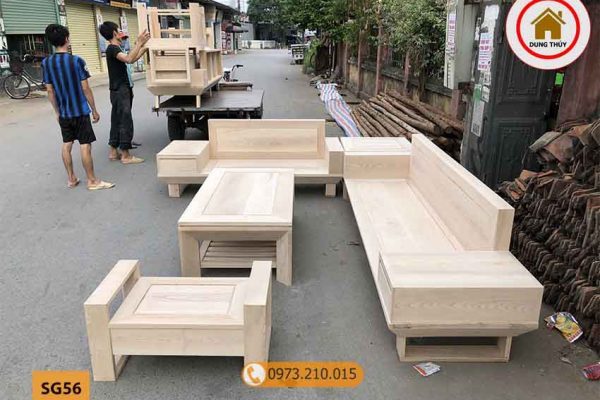 Bộ ghế sofa 2 văng chân đứng vuông gỗ sồi Nga SG56