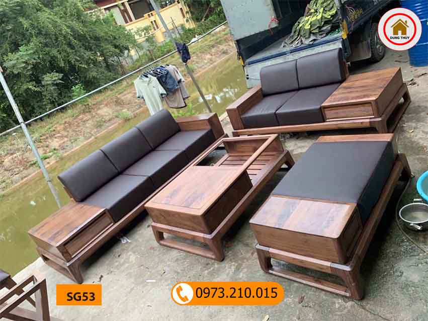Bộ ghế sofa 2 văng chân quỳ chữ U gỗ óc chó SG53