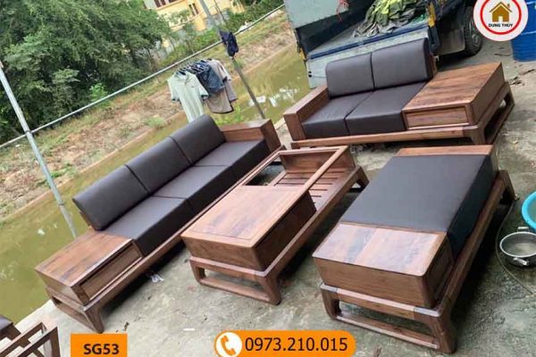 Bộ ghế sofa 2 văng chân quỳ chữ U gỗ óc chó SG53