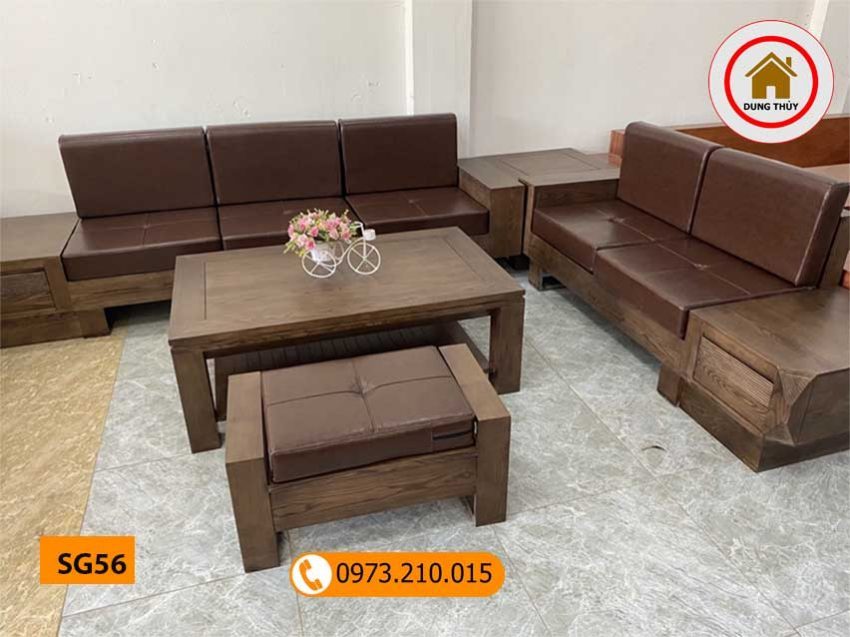 Bộ ghế sofa 2 văng chân đứng vuông gỗ sồi Nga SG56