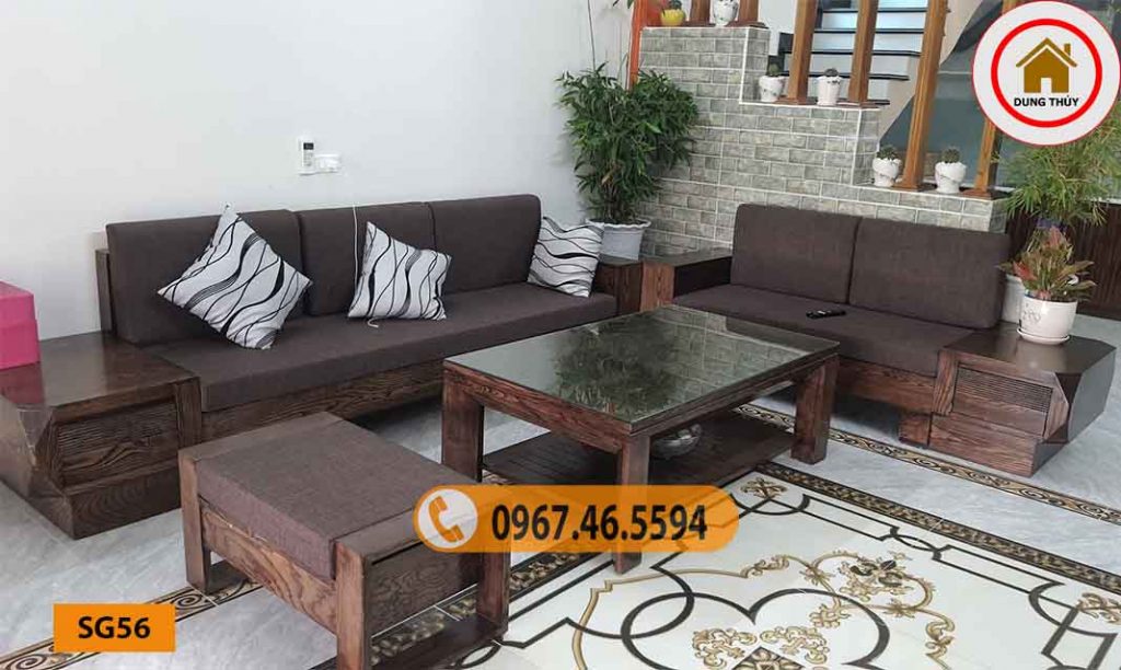 sofa phòng khách gỗ sồi góc chữ U