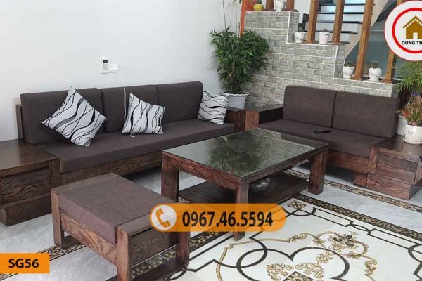 sofa phòng khách gỗ sồi góc chữ U