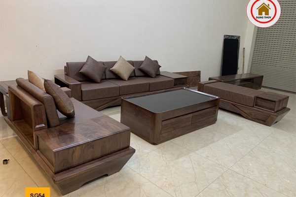 sofa 2 văng chân thuyền vát gỗ óc chó SG54