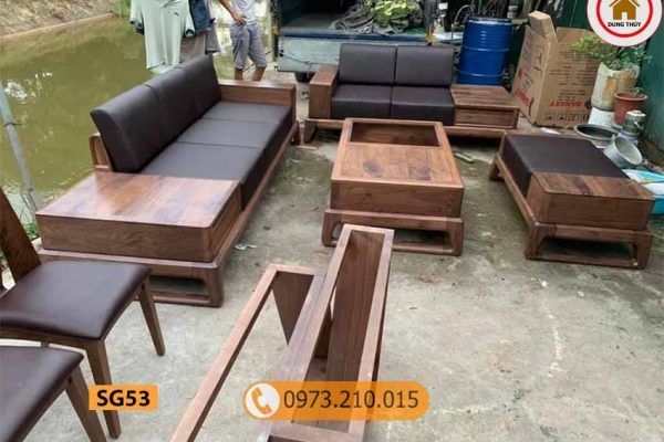 Bộ ghế sofa 2 văng chân quỳ chữ U gỗ óc chó SG53