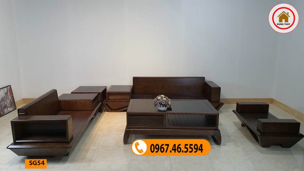 Bộ ghế sofa 2 văng chân vát gỗ óc chó SG54