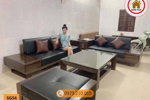 Bộ ghế sofa 2 văng chân đứng vuông gỗ sồi Nga SG56
