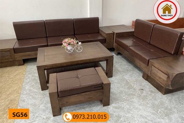 Bộ ghế sofa 2 văng chân đứng vuông gỗ sồi Nga SG56