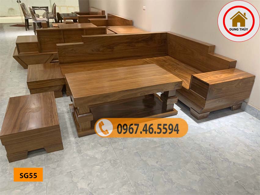 Bộ ghế sofa hộp giả nguyên khối gỗ hương xám SG55