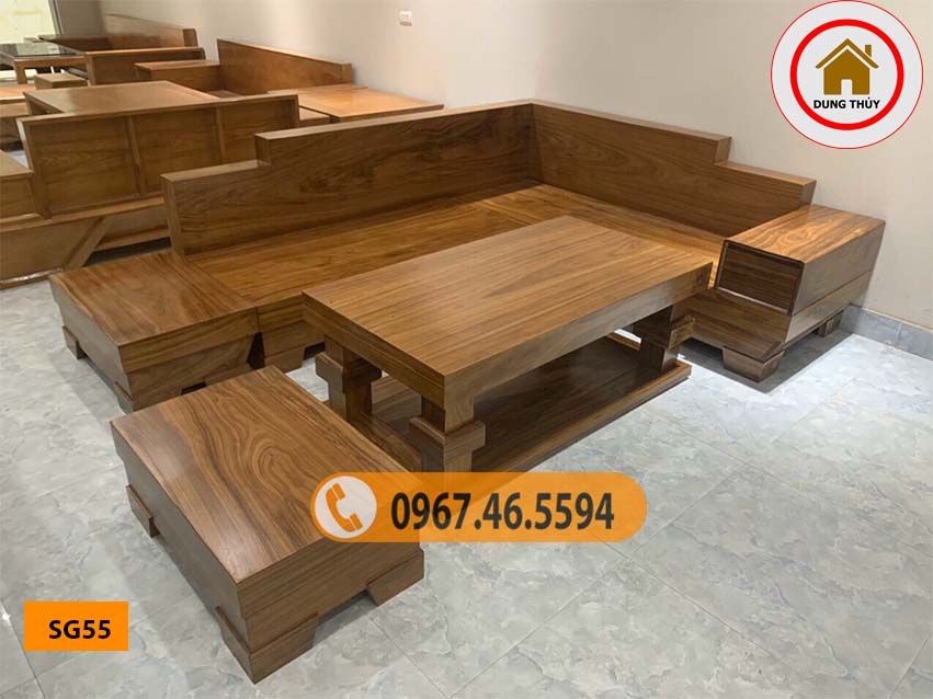 Bộ ghế sofa hộp giả nguyên khối gỗ hương xám SG55