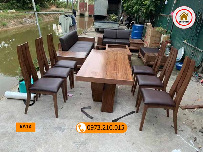 Bộ bàn ăn hình chữ nhật 6 ghế gỗ óc chó BA13