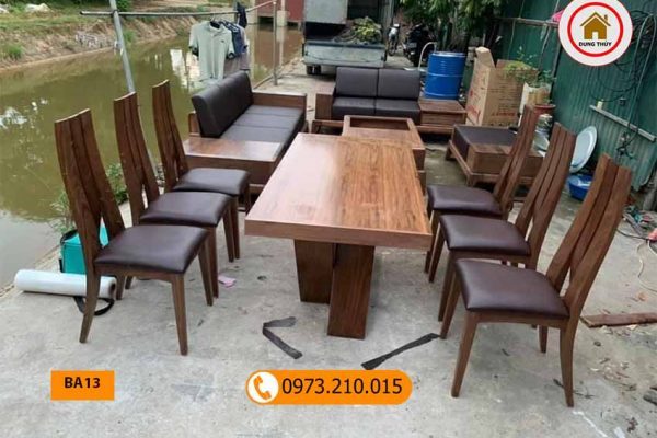 Bộ bàn ăn hình chữ nhật 6 ghế gỗ óc chó BA13