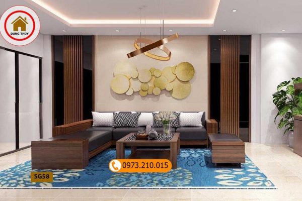 Bộ bàn ghế sofa 2 tay gỗ hương xám SG58