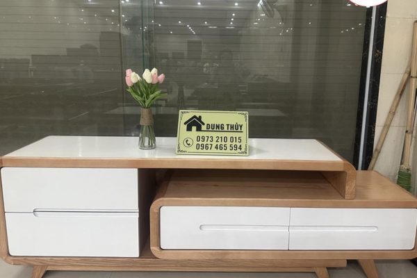 Kệ tivi chân rút 4 ngăn kéo gỗ sồi Nga KT10