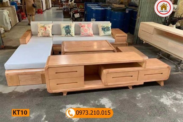 Kệ tivi chân oải cuốn góc 4 ngăn kéo gỗ sồi Nga KT10