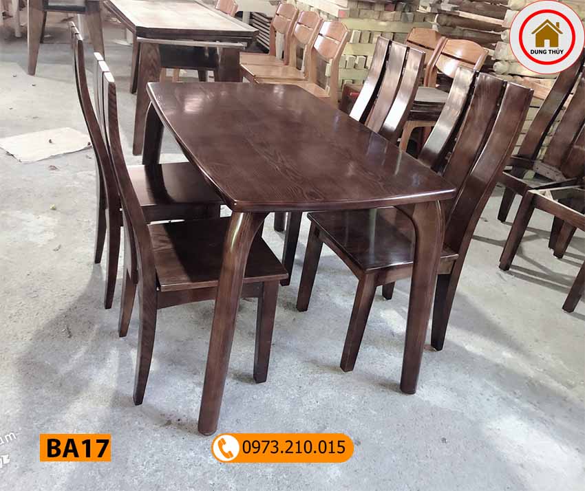 Bộ bàn ăn 4 ghế mặt bàn chữ nhật gỗ sồi Nga BA17