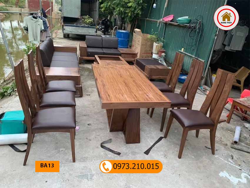 Bộ bàn ăn hình chữ nhật 6 ghế gỗ óc chó BA13