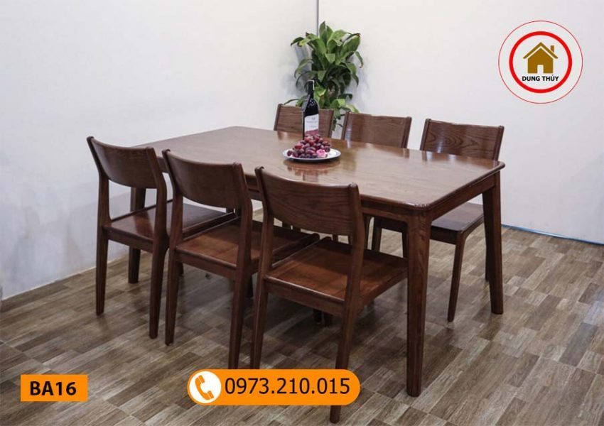 Bộ bàn ăn 6 ghế mặt chữ nhật gỗ me tây BA16