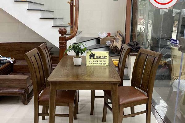 Bộ bàn ăn 4 ghế mặt bàn chữ nhật gỗ sồi Nga BA17