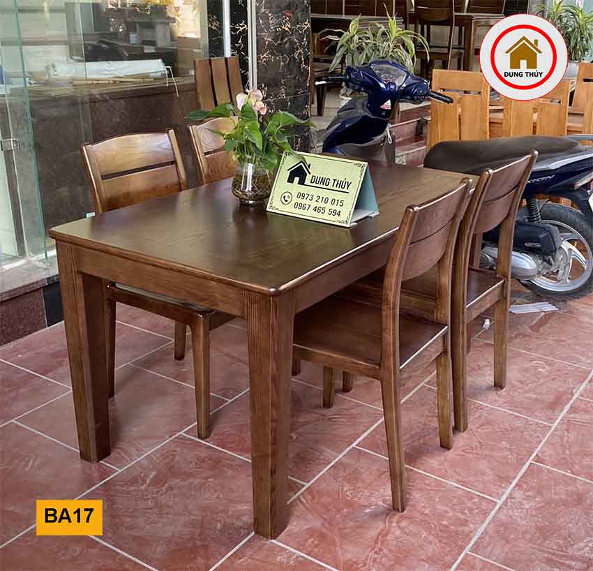 Bộ bàn ăn 4 ghế mặt bàn chữ nhật gỗ sồi Nga BA17