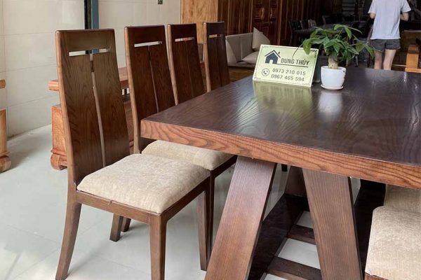 Bàn ăn 8 ghế mặt bàn liền hình chữ nhật gỗ sồi Nga BA14