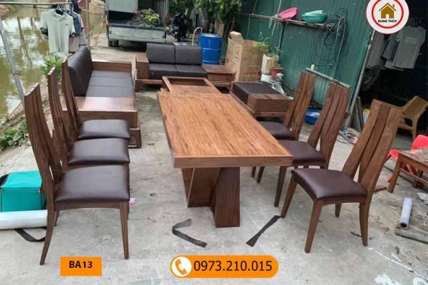 Bộ bàn ăn hình chữ nhật 6 ghế gỗ óc chó BA13