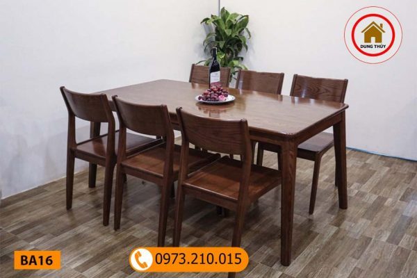 Bộ bàn ăn 6 ghế mặt chữ nhật gỗ me tây BA16