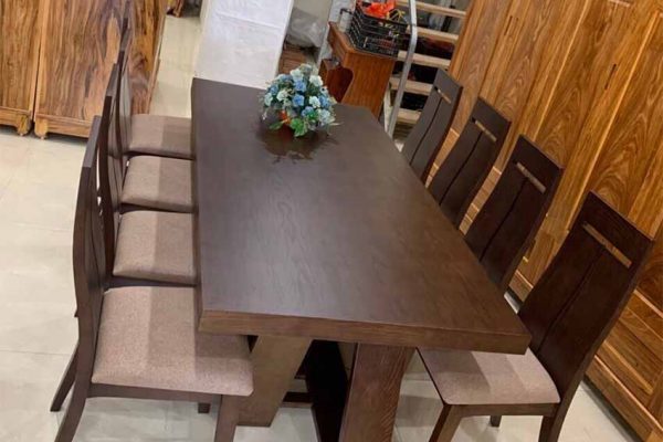 Bàn ăn 8 ghế mặt bàn liền hình chữ nhật gỗ sồi Nga BA14