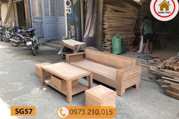 Combo ghế sofa kèm bàn nhỏ gọn gỗ xoan đào SG57