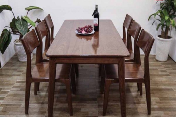 Bộ bàn ăn 6 ghế mặt chữ nhật gỗ me tây BA16