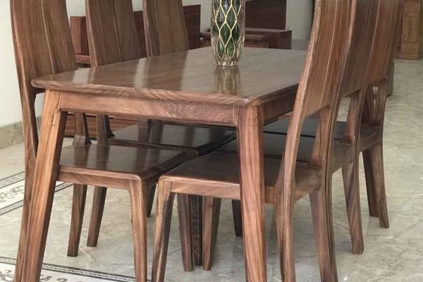 Bộ bàn ăn 6 ghế mặt chữ nhật gỗ me tây BA16