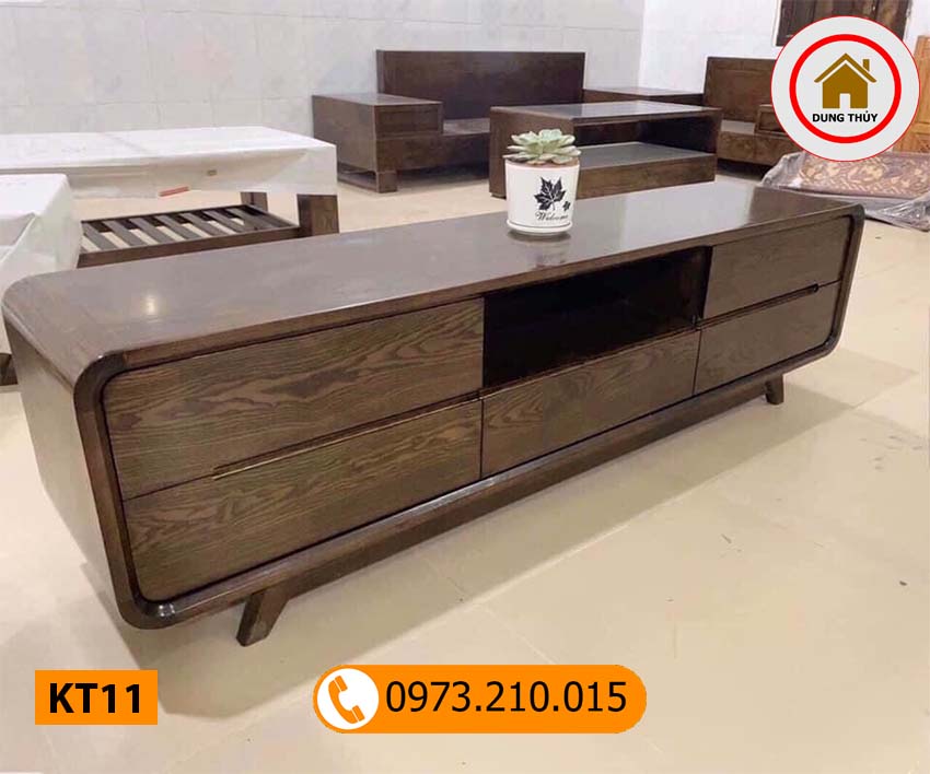 Kệ tivi chân oải 5 ngăn kéo gỗ sồi Nga KT11