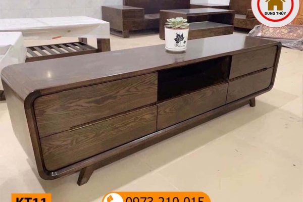 Kệ tivi chân oải 5 ngăn kéo gỗ sồi Nga KT11