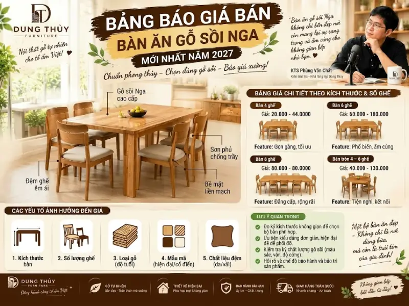 Bảng báo giá bán bàn ăn gỗ sồi Nga mới nhất