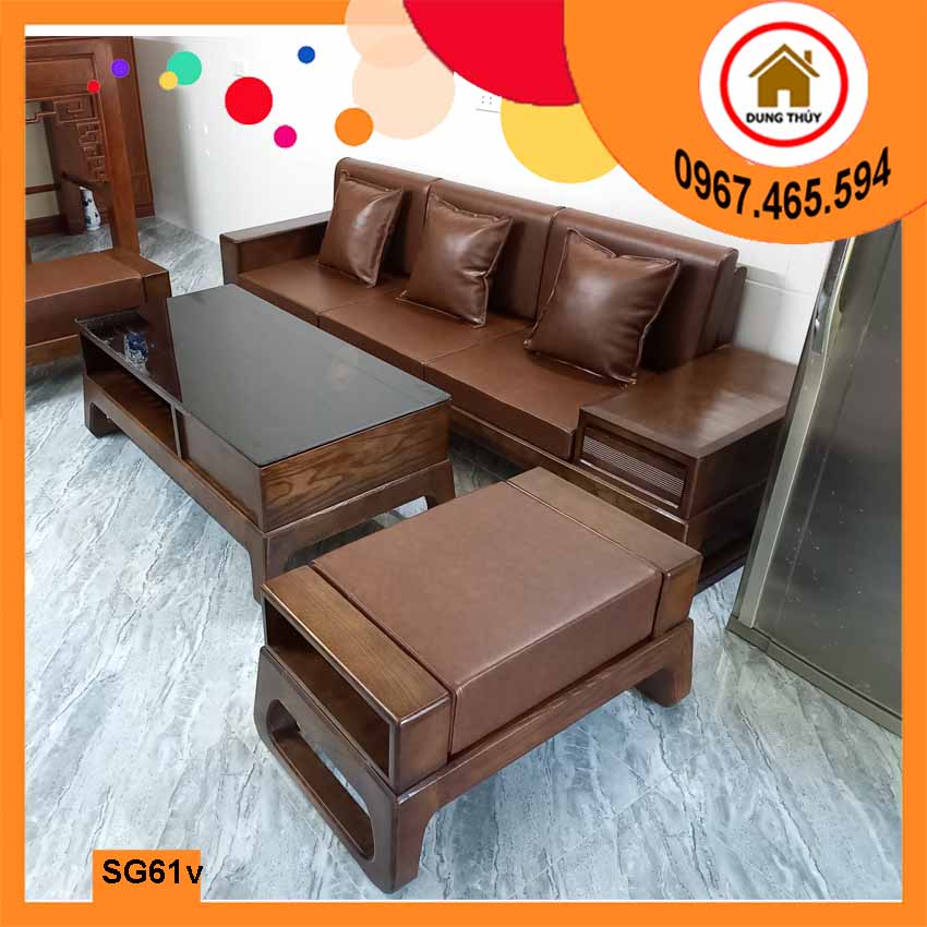 Bộ ghế sofa văng chân quỳ gỗ sồi Nga SG61v fb