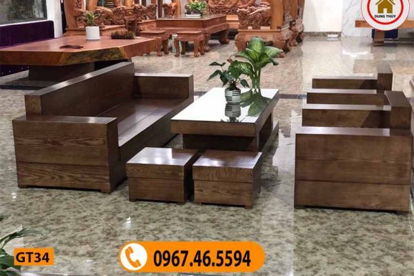 Bộ ghế đối hộp tay vuông gỗ sồi Nga GT34