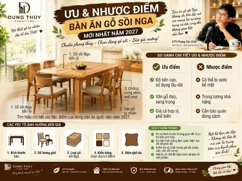 Ưu nhược điểm bàn ăn gỗ sồi Nga năm 2027