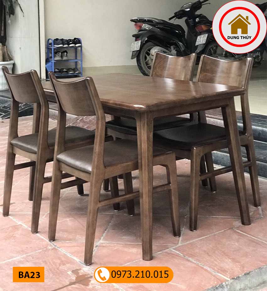 Bộ bàn ăn 4 ghế gỗ óc chó mặt chữ nhật BA23