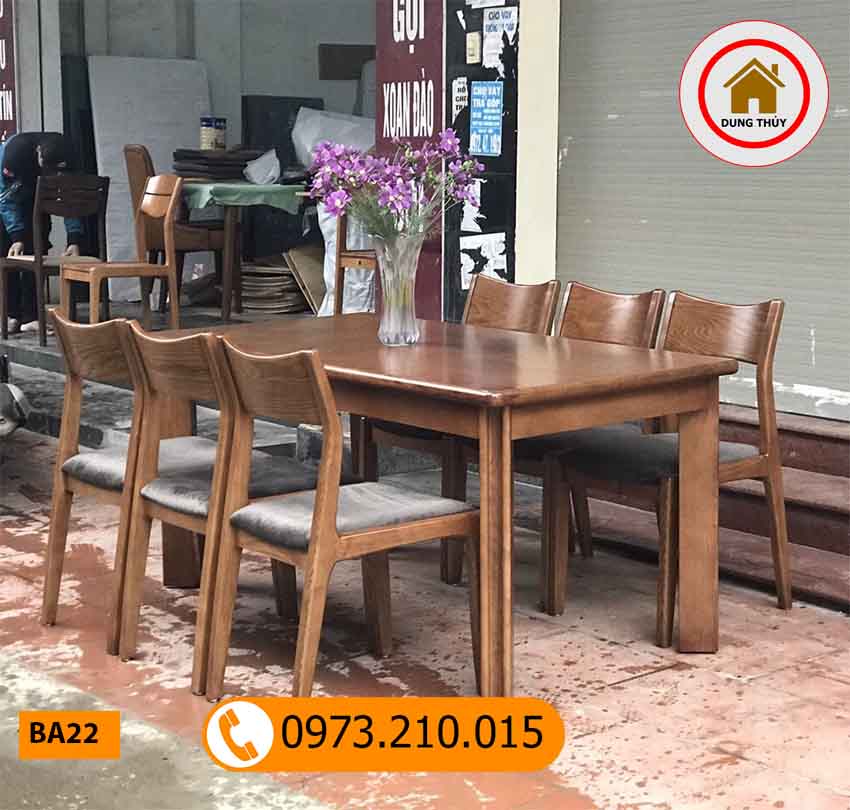 Bộ bàn ăn 6 ghế gỗ óc chó mặt chữ nhật BA22