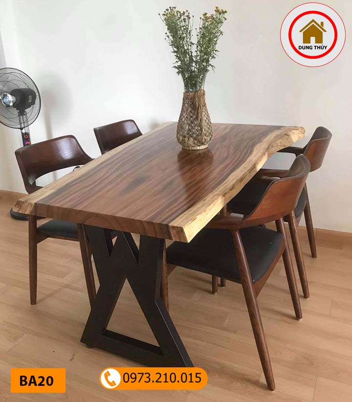 Bộ bàn ăn nguyên tấm 4 ghế gỗ me tây BA20