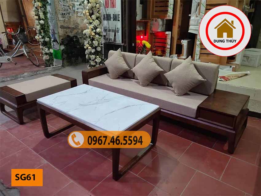 bàn ghế sofa gỗ cho phòng khách nhỏ SG61