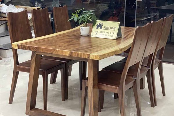 Bộ bàn ăn nguyên tấm 6 ghế bằng gỗ me tây BA18