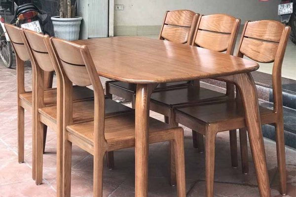 Bộ bàn ăn 6 ghế gỗ sồi Nga mặt bầu dục 4 chân BA21
