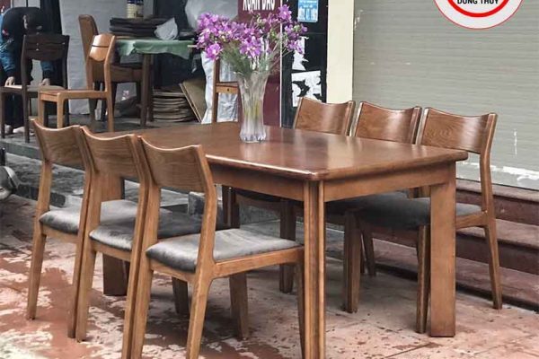 Bộ bàn ăn 6 ghế gỗ óc chó mặt chữ nhật BA22