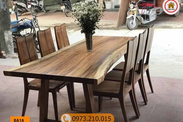 Bộ bàn ăn nguyên tấm 6 ghế bằng gỗ me tây BA18