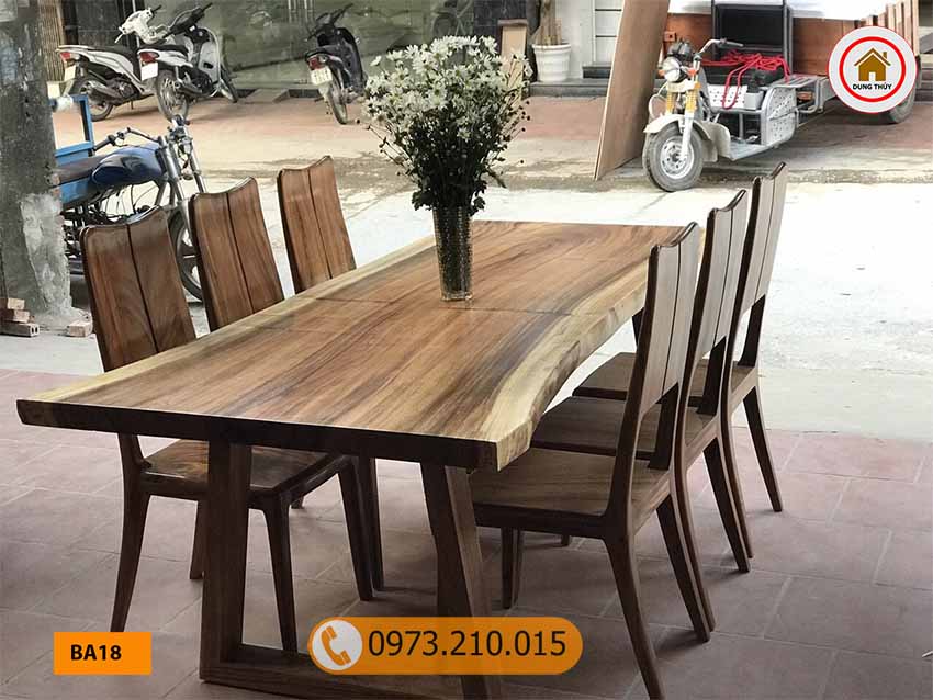 Bộ bàn ăn nguyên tấm 6 ghế bằng gỗ me tây BA18