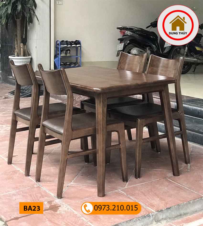 Bộ bàn ăn 4 ghế gỗ óc chó mặt chữ nhật BA23