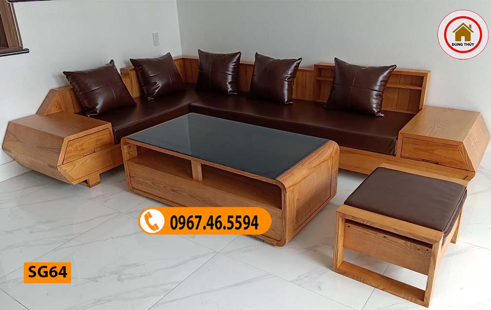 Bộ ghế sofa hộp tay vát 2 mặt gỗ sồi Nga SG64