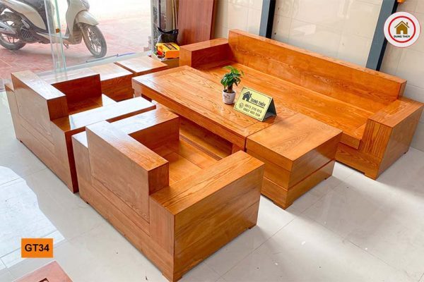 Bộ ghế đối hộp tay vuông gỗ sồi Nga GT34