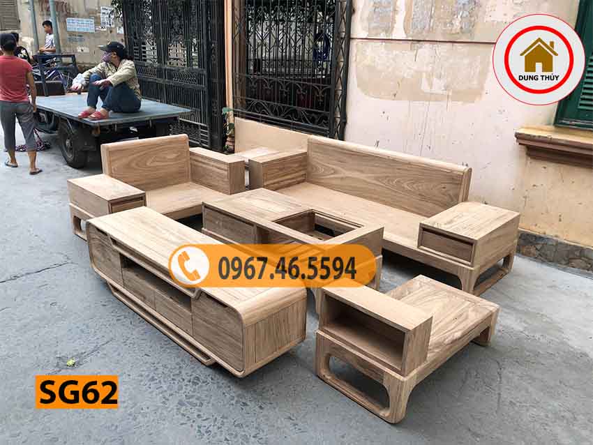 Bộ ghế sofa 2 văng chân quỳ gỗ hương xám SG62