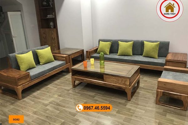 Bộ ghế sofa 2 văng chân quỳ gỗ hương xám SG62
